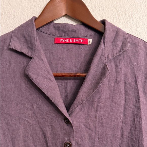 Pyne & Smith Tea Dress Collared Linen Dress in Plum Truffle size Medium - Picture 2 of 6